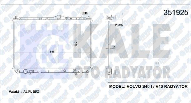 KALE 351925 Radyator Volvo S40 / V40 I 1.6-1.8 16v 99=>